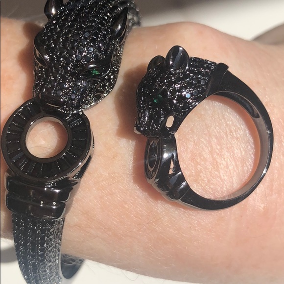 Black Panther Swarovski Crystal Bracelet Ring Set - Picture 2 of 8
